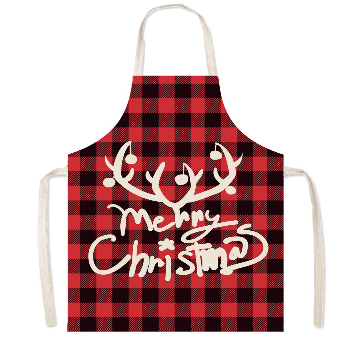 new Christmas apron festive atmosphere plaid elk apron kitchen anti-fouling smock apron