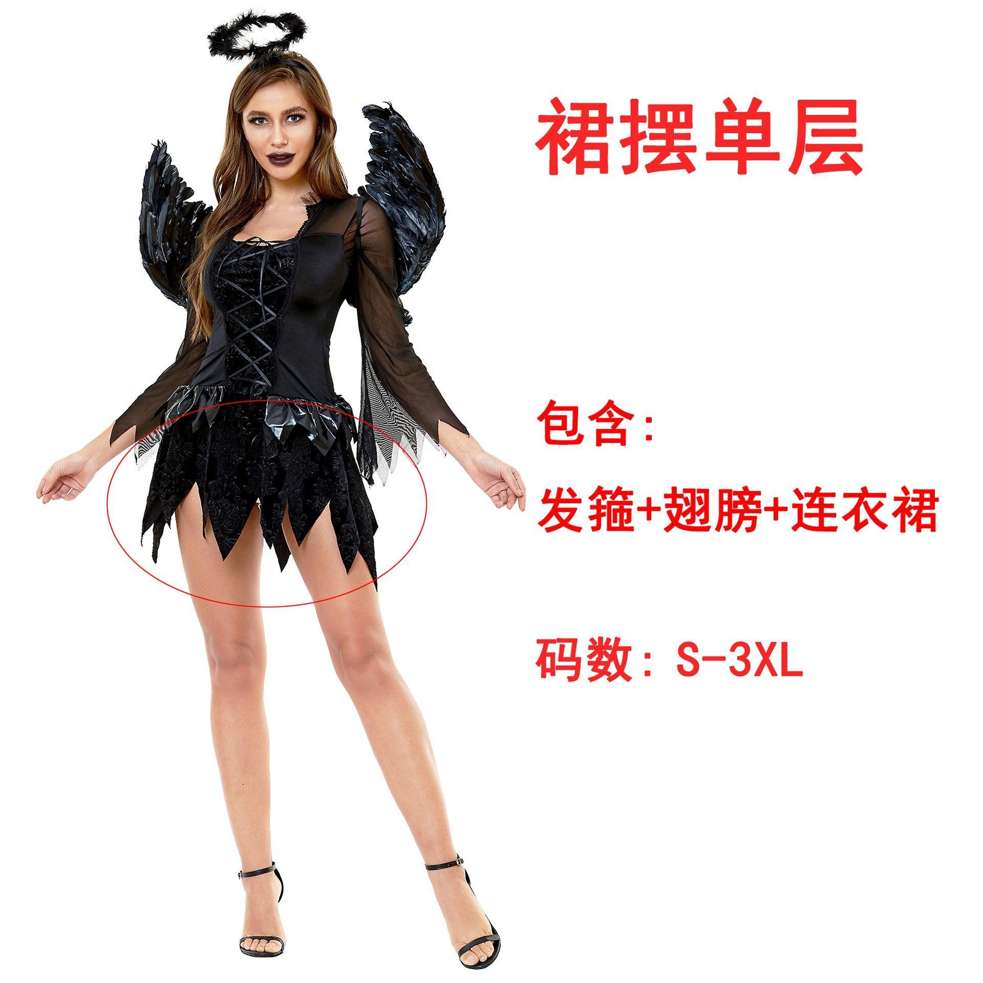 Zombie Dark Angel Women’s Costume | Gothic Evil Angel Cosplay | Halloween Ghost Bride Outfit - Coscosmos