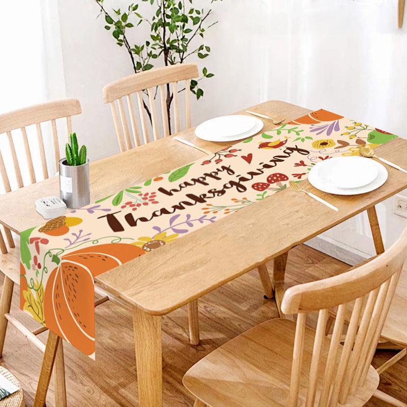 new Thanksgiving table flag autumn pumpkin maple leaf print table flag home decoration dining table coffee table tablecloth