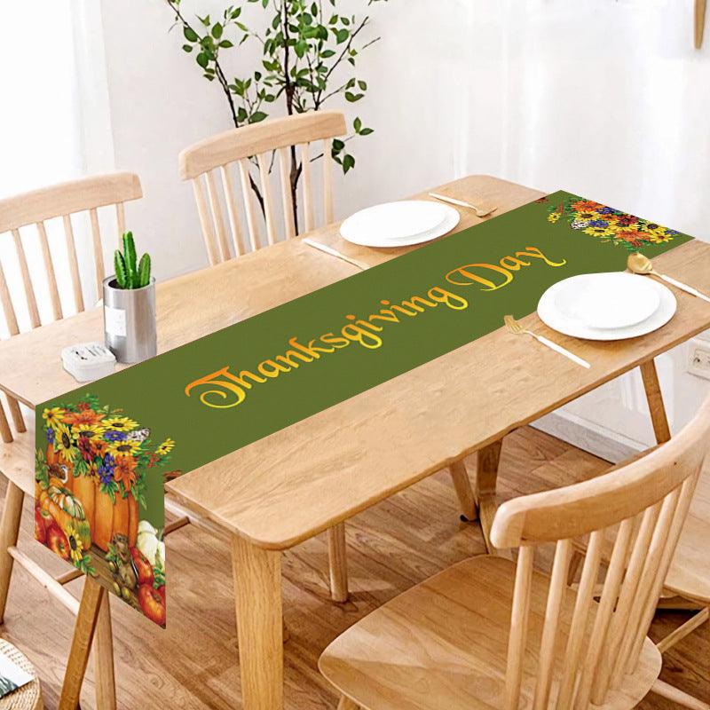 new Thanksgiving table flag autumn pumpkin maple leaf print table flag home decoration dining table coffee table tablecloth