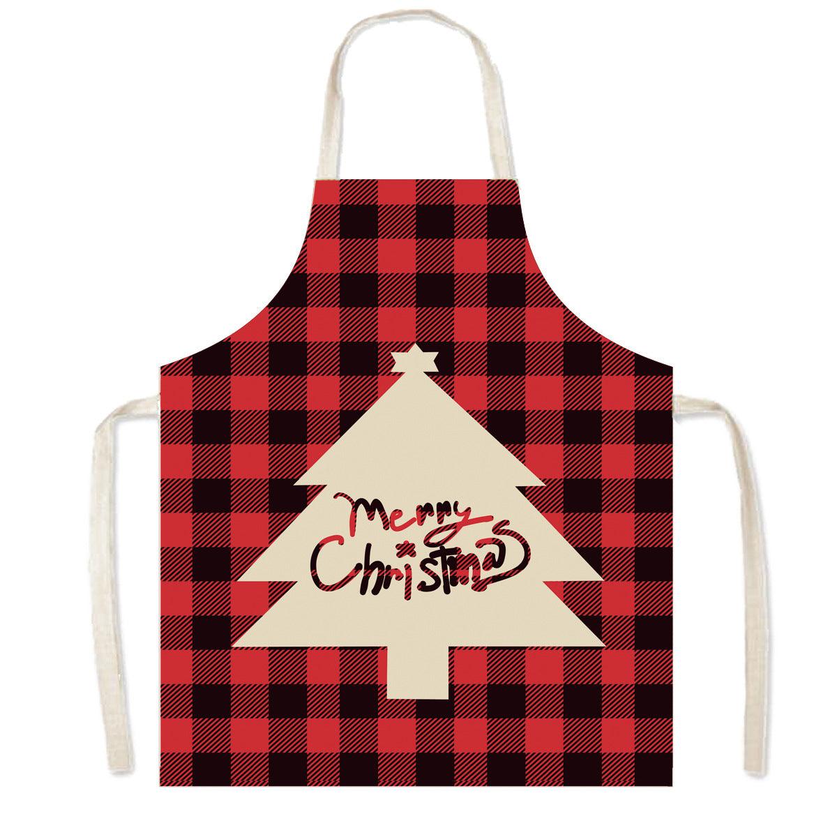 new Christmas apron festive atmosphere plaid elk apron kitchen anti-fouling smock apron