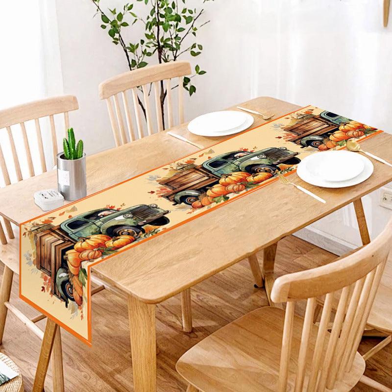 new Thanksgiving table flag autumn pumpkin maple leaf print table flag home decoration dining table coffee table tablecloth