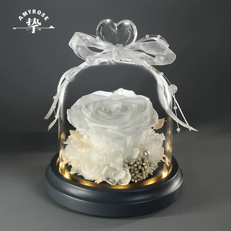 Wholehearted  Eternal Preserved Rose Glass Dome Heart-Shaped Bouquet - Luxury Valentine's Gift for Her Birthday