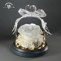 Wholehearted  Eternal Preserved Rose Glass Dome Heart-Shaped Bouquet - Luxury Valentine's Gift for Her Birthday