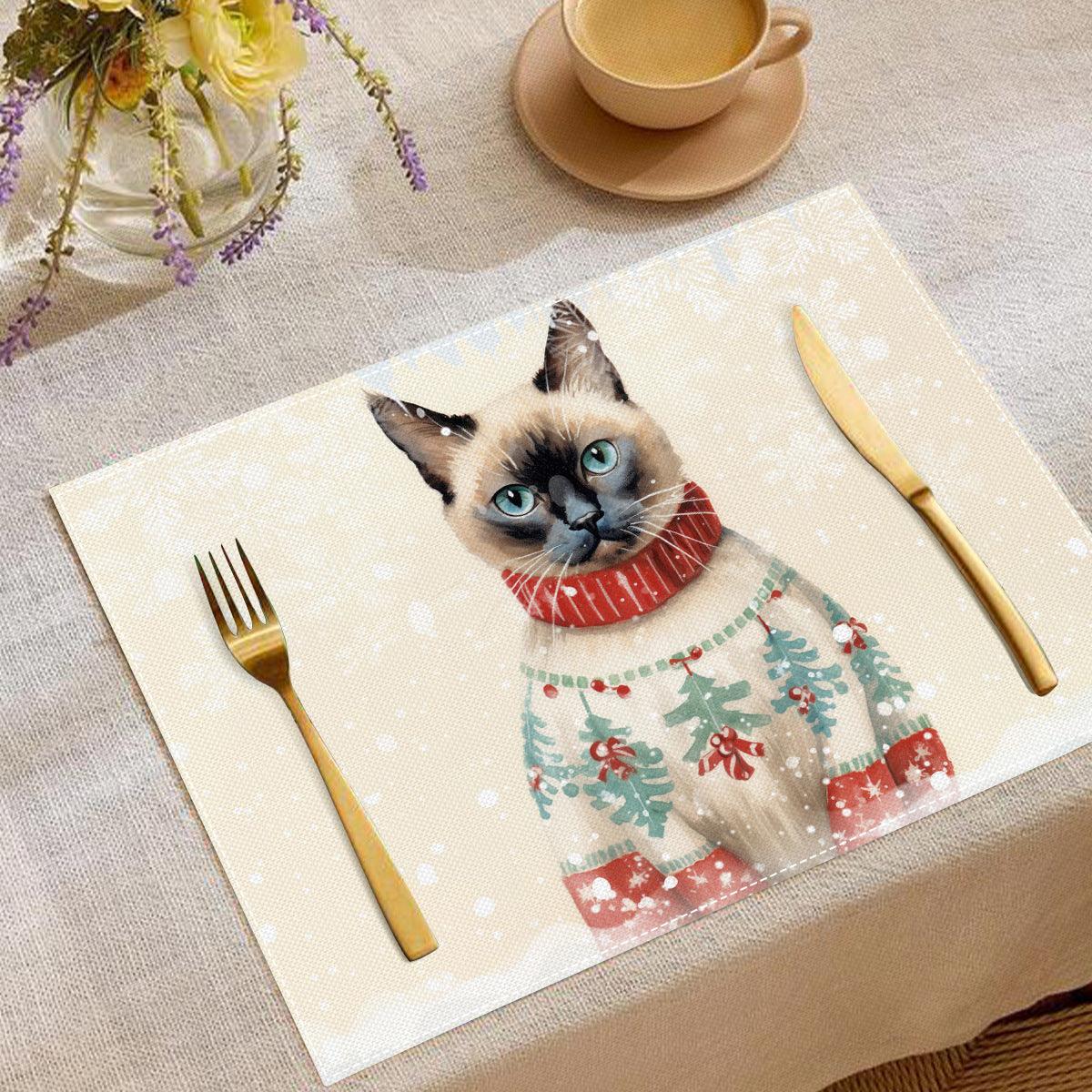 new Christmas cat placemats, restaurant insulation tablecloths, Amazon festive atmosphere decoration insulation mats