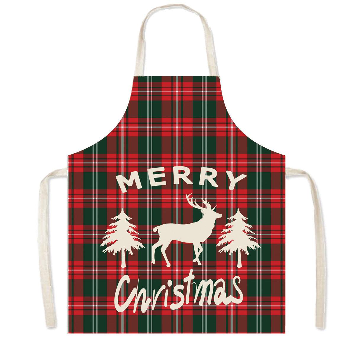 new Christmas apron festive atmosphere plaid elk apron kitchen anti-fouling smock apron