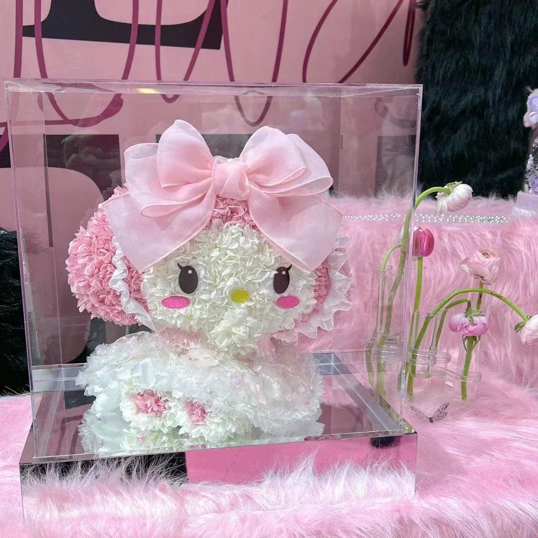 My Melody Eternal Flower Bunny Figurine - Adorable Real Flower Decoration Gift for Girlfriends and Friends