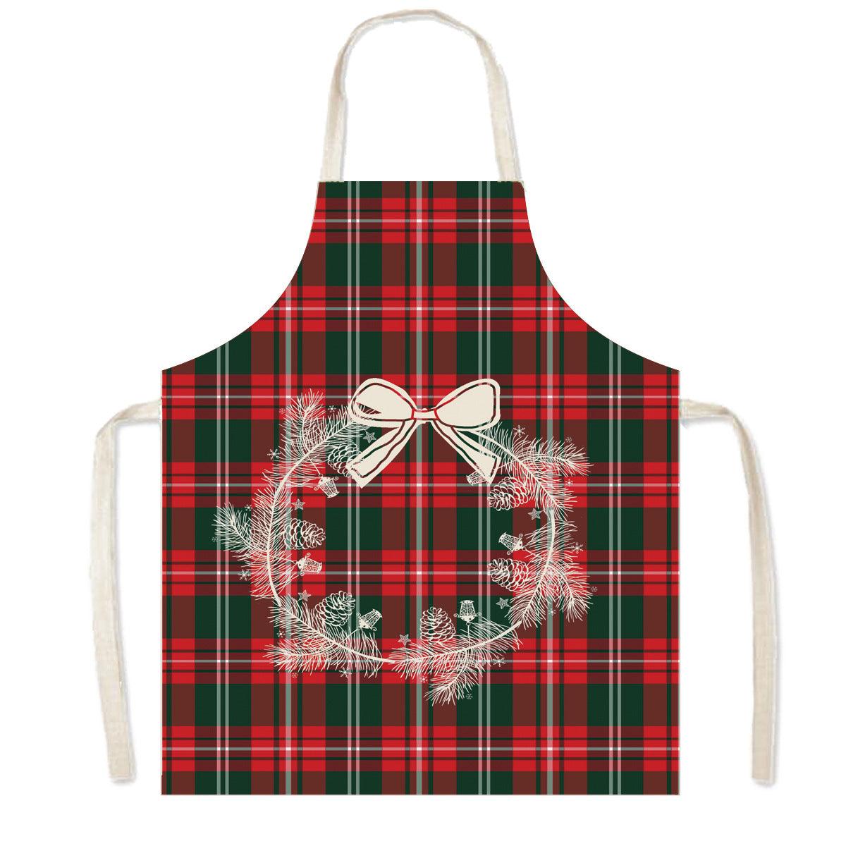 new Christmas apron festive atmosphere plaid elk apron kitchen anti-fouling smock apron