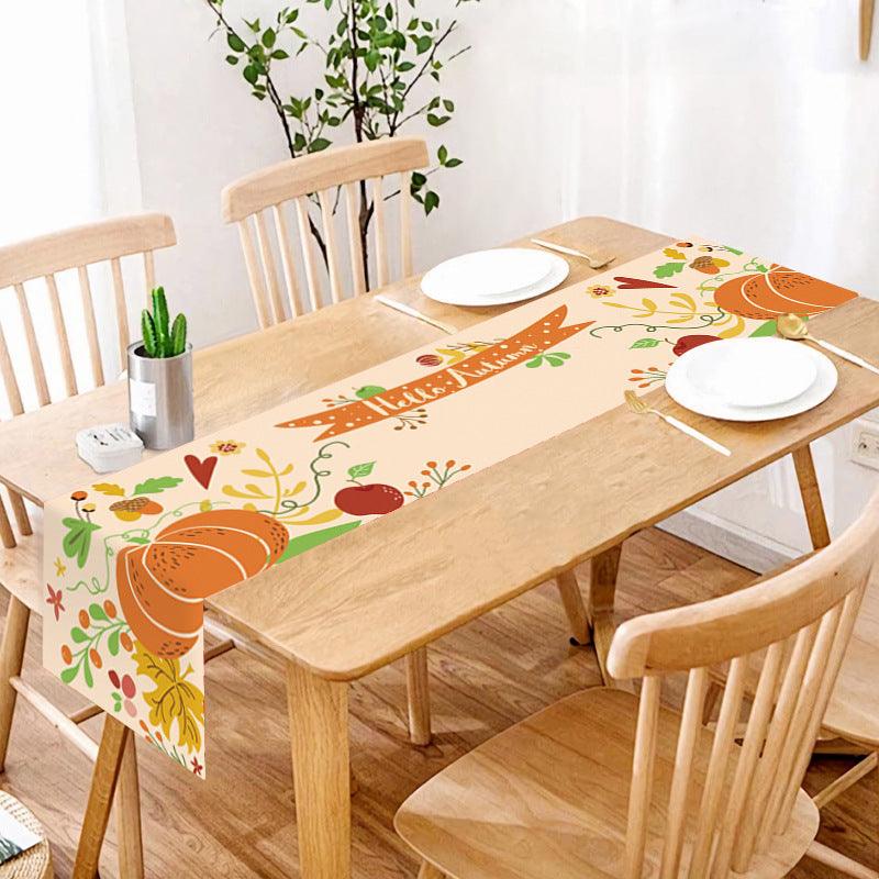 new Thanksgiving table flag autumn pumpkin maple leaf print table flag home decoration dining table coffee table tablecloth