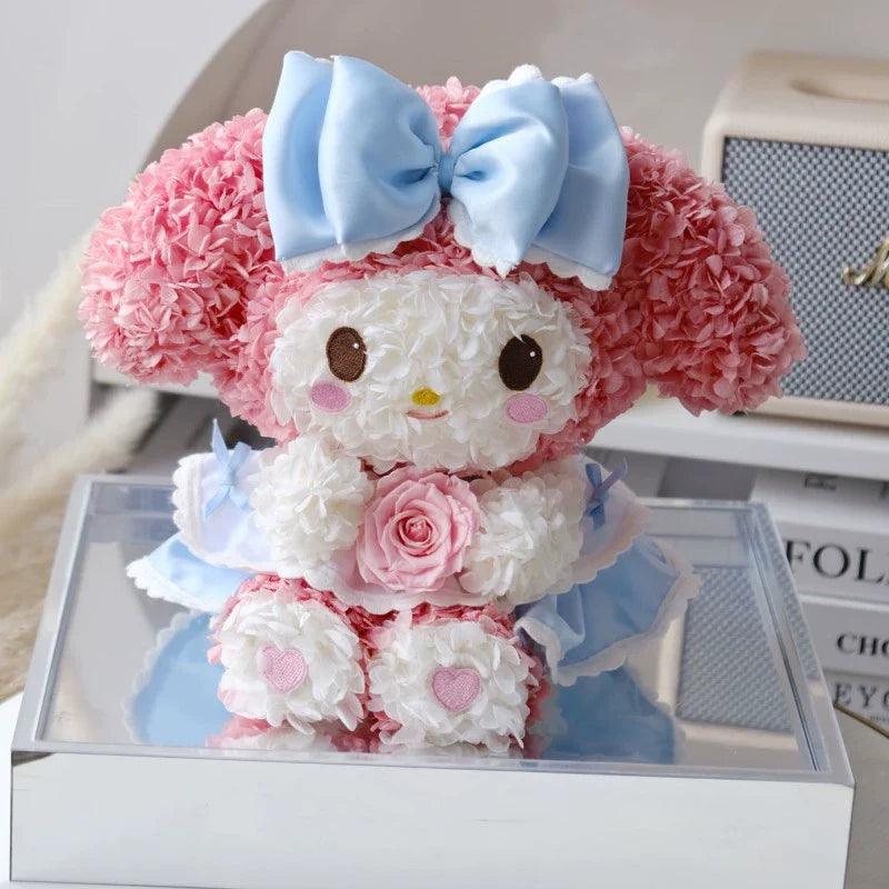 My Melody Eternal Flower Bunny Figurine - Adorable Real Flower Decoration Gift for Girlfriends and Friends