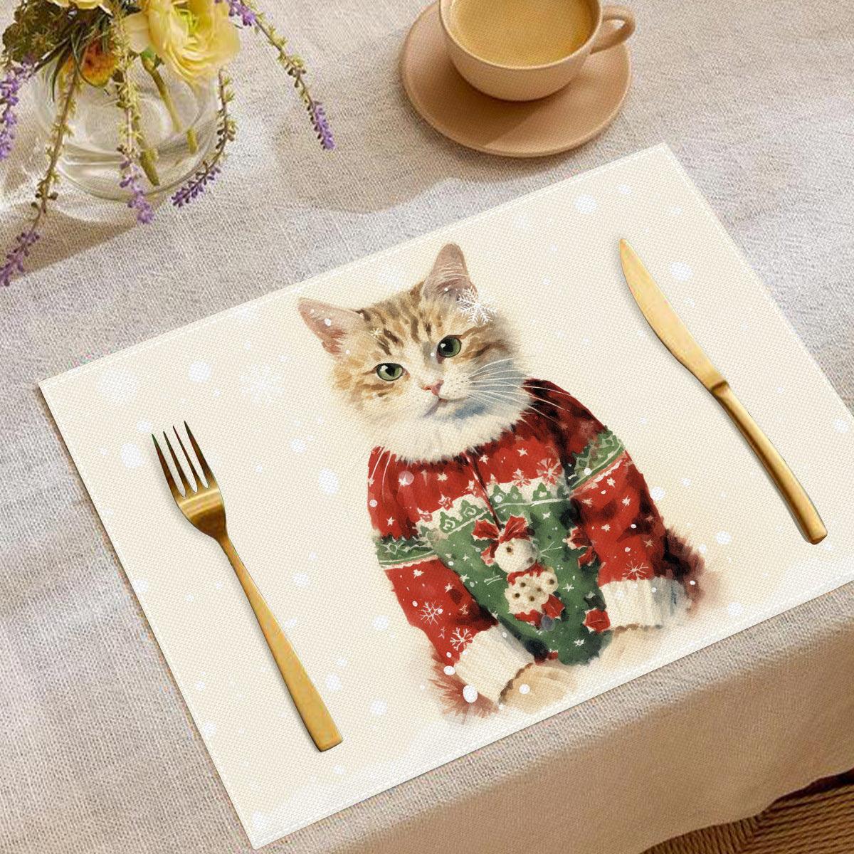 new Christmas cat placemats, restaurant insulation tablecloths, Amazon festive atmosphere decoration insulation mats