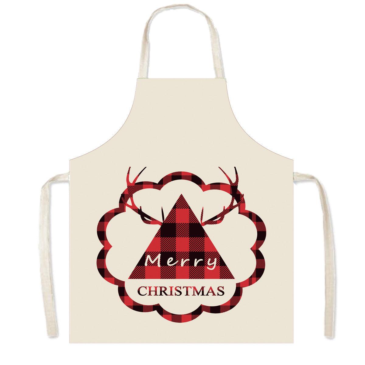 new Christmas apron festive atmosphere plaid elk apron kitchen anti-fouling smock apron