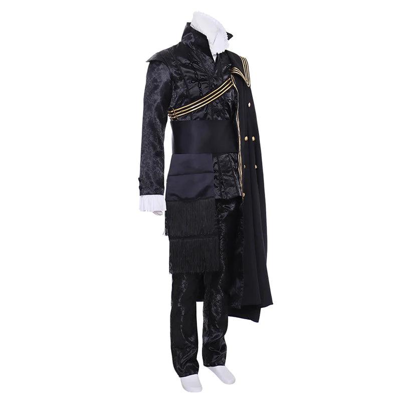 Queen Elizabeth Tudor Black Medieval Cosplay Outfit with Cape | Renaissance Men’s Vintage Costume