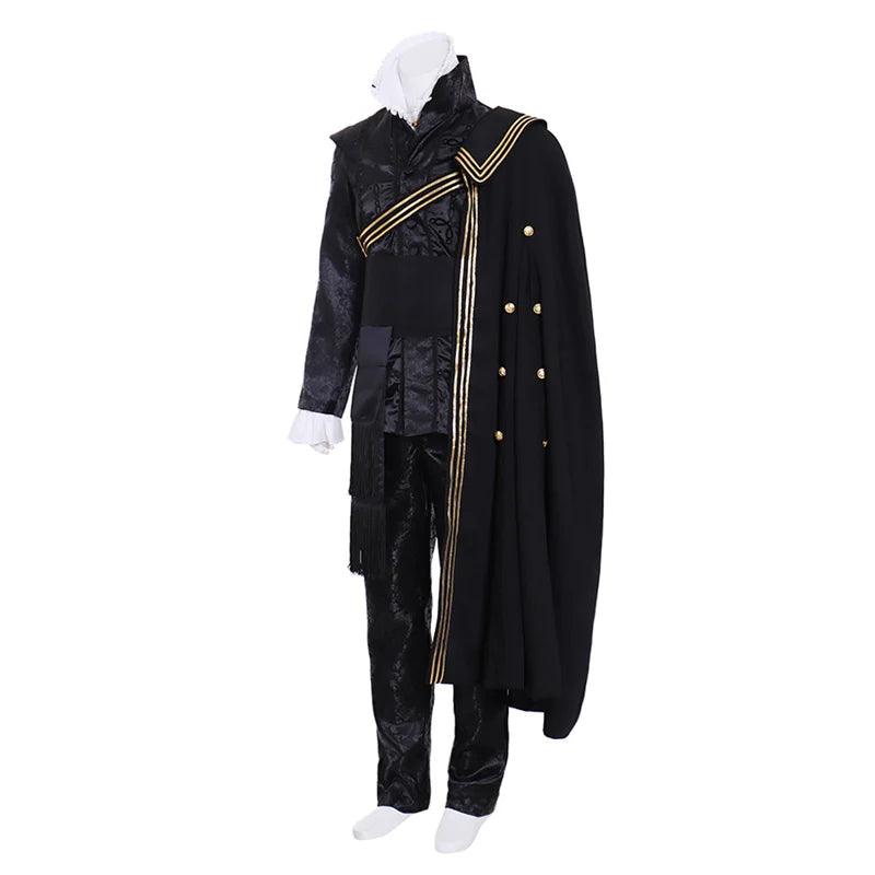 Queen Elizabeth Tudor Black Medieval Cosplay Outfit with Cape | Renaissance Men’s Vintage Costume