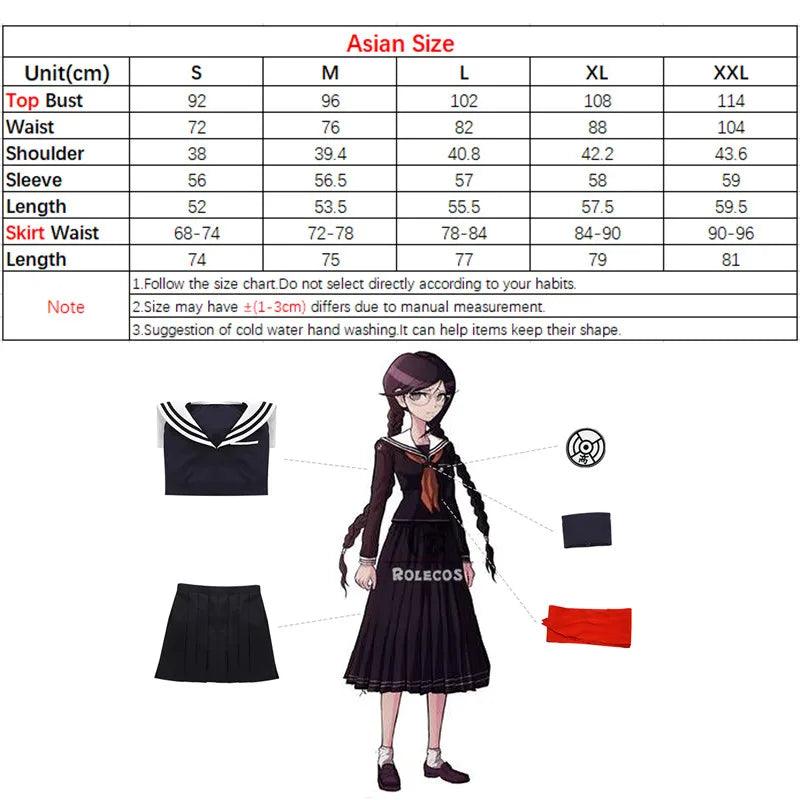 Game Danganronpa Cosplay Costume Fukawa Toko Cosplay Costume Women Black School Uniform Halloween Top Skirt Tie Full Set