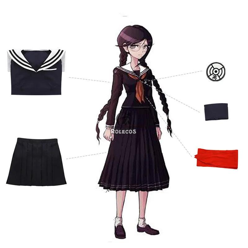 Game Danganronpa Cosplay Costume Fukawa Toko Cosplay Costume Women Black School Uniform Halloween Top Skirt Tie Full Set