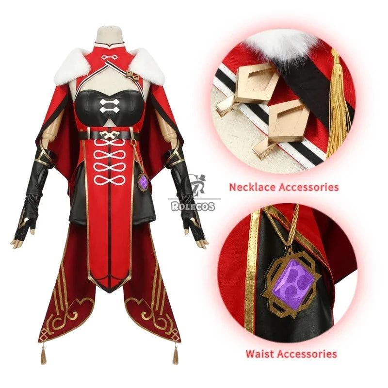 Game Genshin Impact Beidou Cosplay Costume Women Black Red Costume Halloween Dress Cloak Headwear Full Set