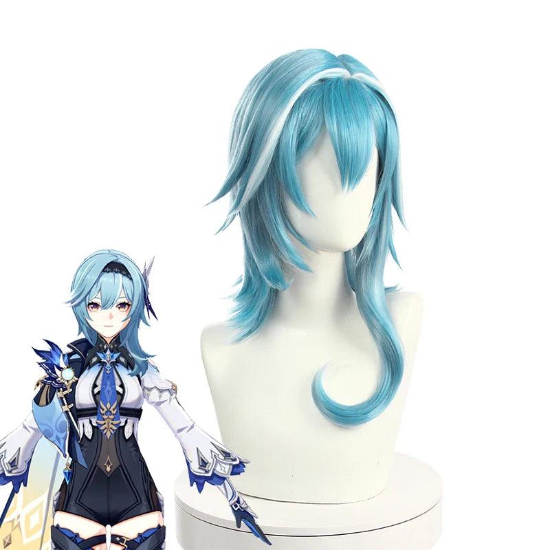 Game Genshin Impact Cosplay Wig Eula 50cm Blue Headwear Eula Cos  Heat Resistant Synthetic Hair