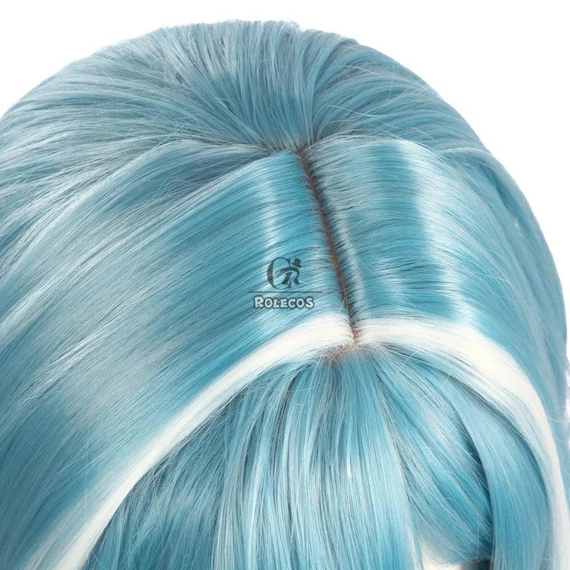 Game Genshin Impact Cosplay Wig Eula 50cm Blue Headwear Eula Cos  Heat Resistant Synthetic Hair