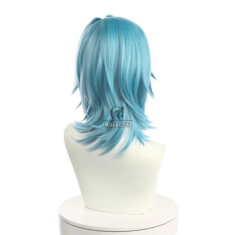 Game Genshin Impact Cosplay Wig Eula 50cm Blue Headwear Eula Cos  Heat Resistant Synthetic Hair