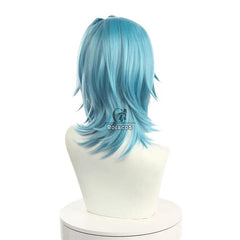 Game Genshin Impact Cosplay Wig Eula 50cm Blue Headwear Eula Cos  Heat Resistant Synthetic Hair