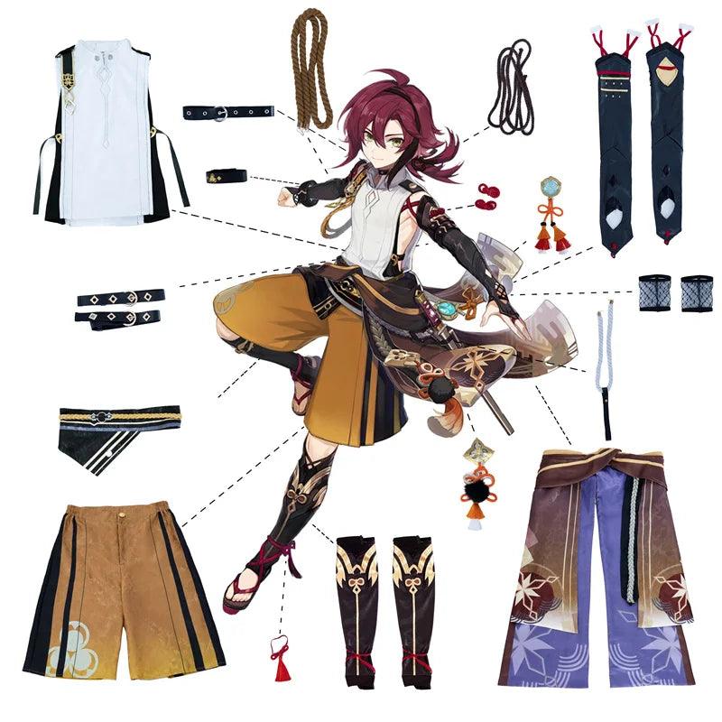 Game Genshin Impact Shikanoin Heizou Cosplay Costume Brown Men Cosplay Costume Halloween Top Pant Uniform Full Set