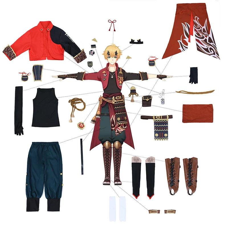 Game Genshin Impact Tohma Cosplay Costume Thoma Cosplay Costume for Man Halloween Cosplay Full Set with Headwear