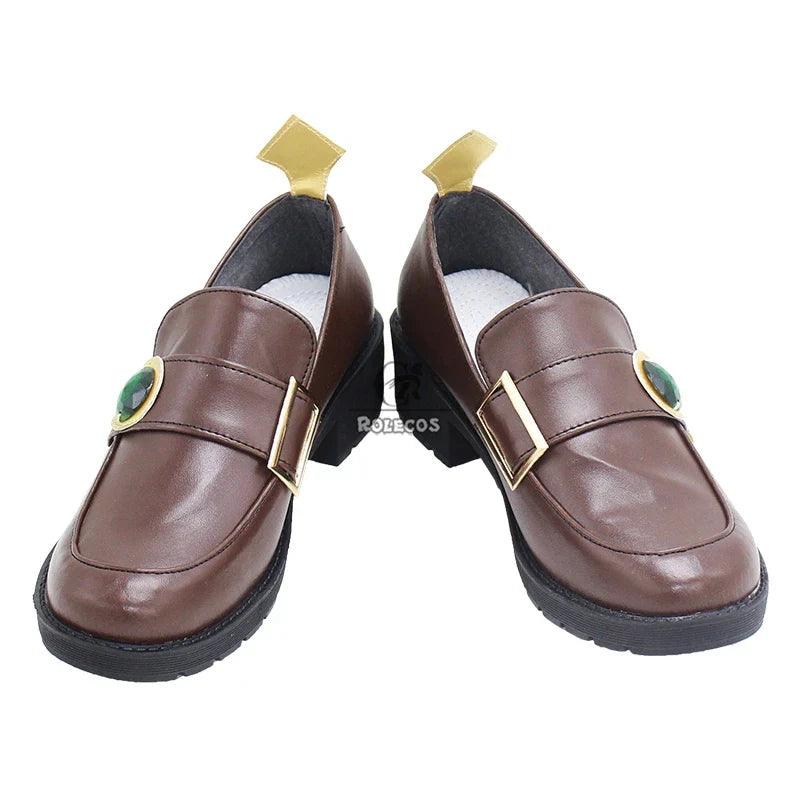 Game Genshin Impact Venti Cosplay Shoes Barbatos Leather High Heels Shoes Cosplay Halloween Brown Leather Shoes Cosplay