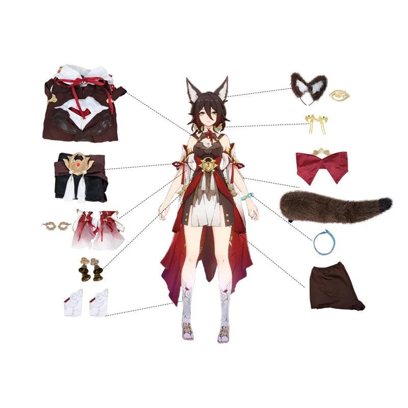 Game Honkai Star Rail Tingyun Cosplay Costume Ancient Style Fox Tails Design Women Dress Halloween Carnival Party Suit