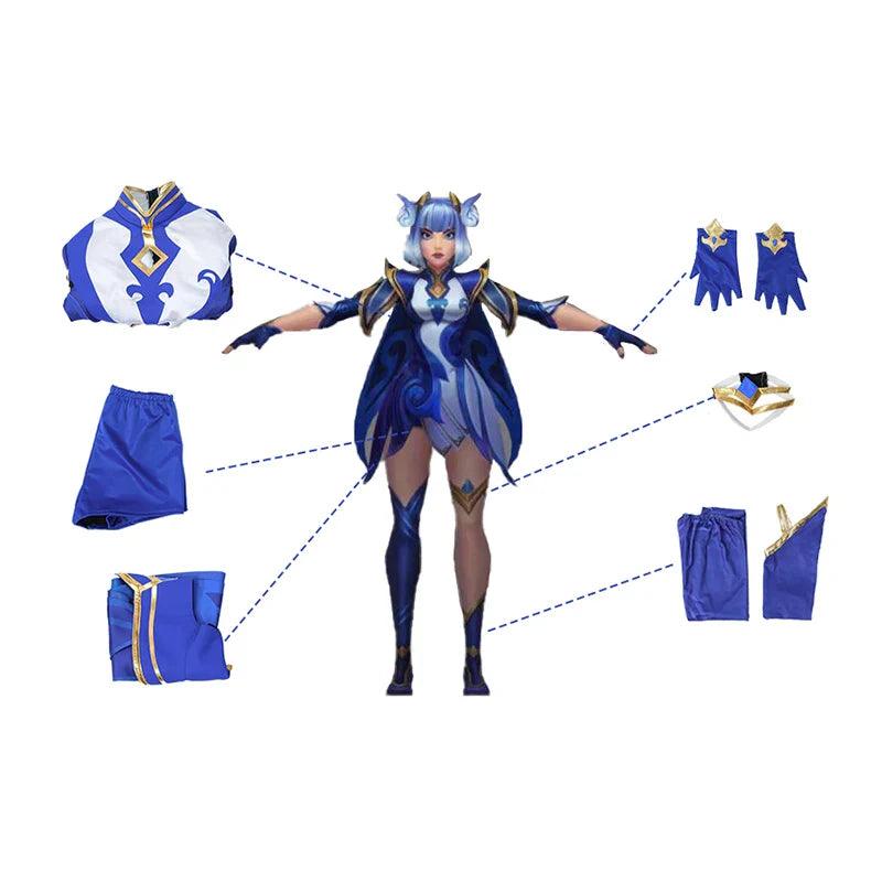 Game LOL Celadon Irelia Cosplay Costume New Skin Irelia Women Cosplay Costume Halloween Blue White Dress Full Set