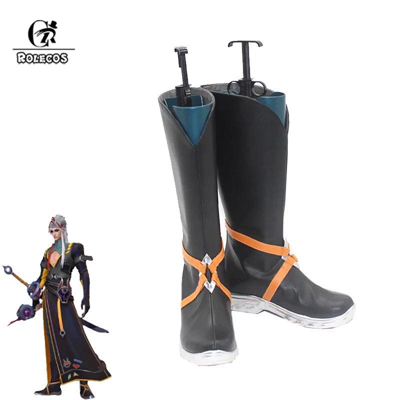 Game LOL HEARTSTEEL Yone Cosplay Shoes Flat Men Zipper High Boots Halloween Party Male Shoes