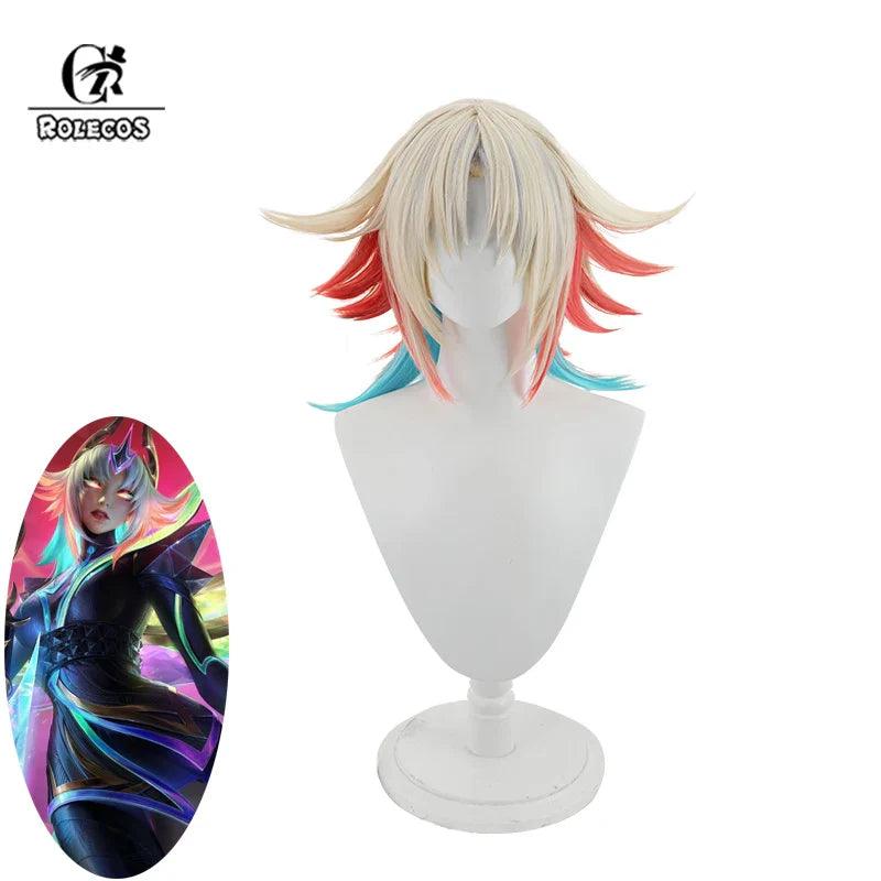 Game LOL Prestige Empyrean Kayle Cosplay Wig 40cm Mixed Color Women Wigs Heat Resistant Synthetic Hair