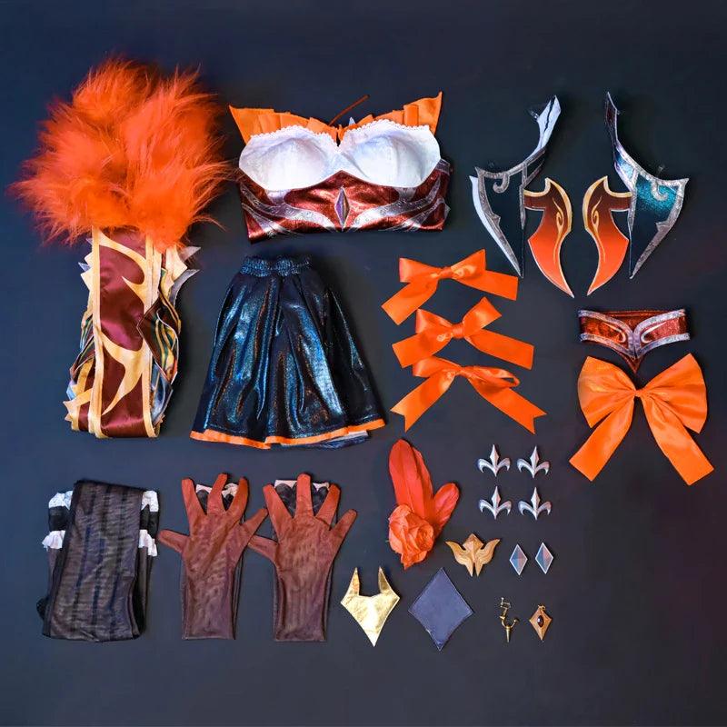 LOL Western Magic Shadow Evelynn Cosplay Costume LOL High Noon Evelynn Costume Women Orange Dress Full Set