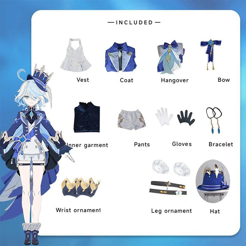 Genshin Impact Furina Cosplay Costume Fontaine Water God Focalors Halloween Costume Women Party Role Play Blue Uniform