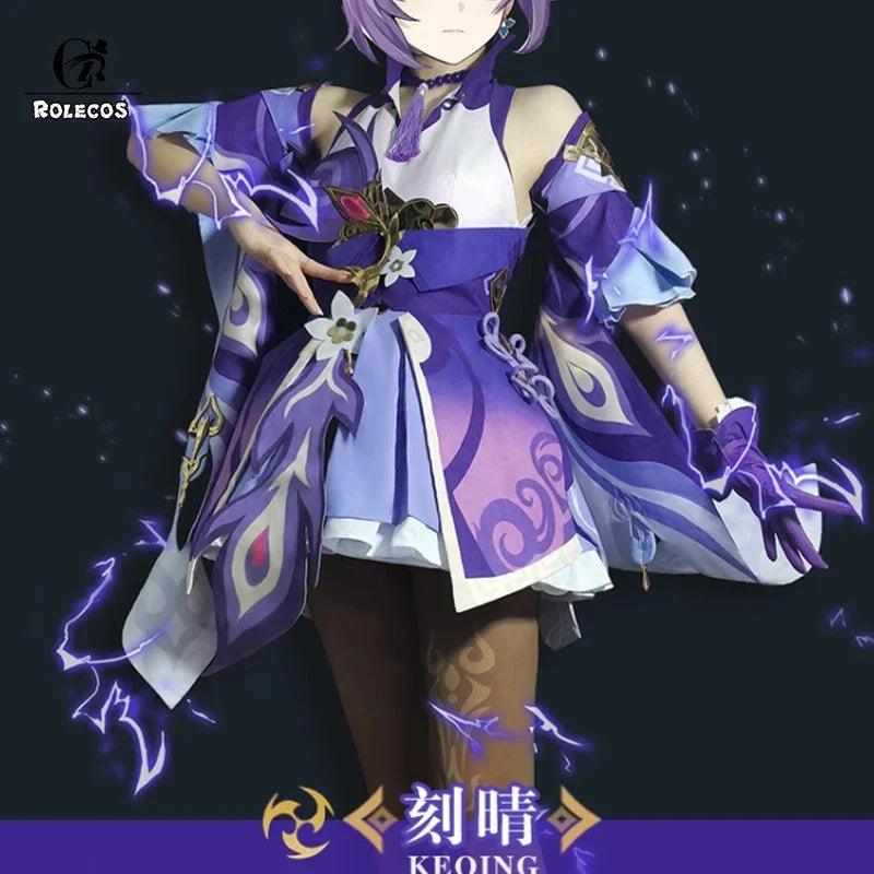 Genshin Impact Keqing Cosplay Costume Game Genshin Impact Cosplay Women Purple Costume Halloween Dress