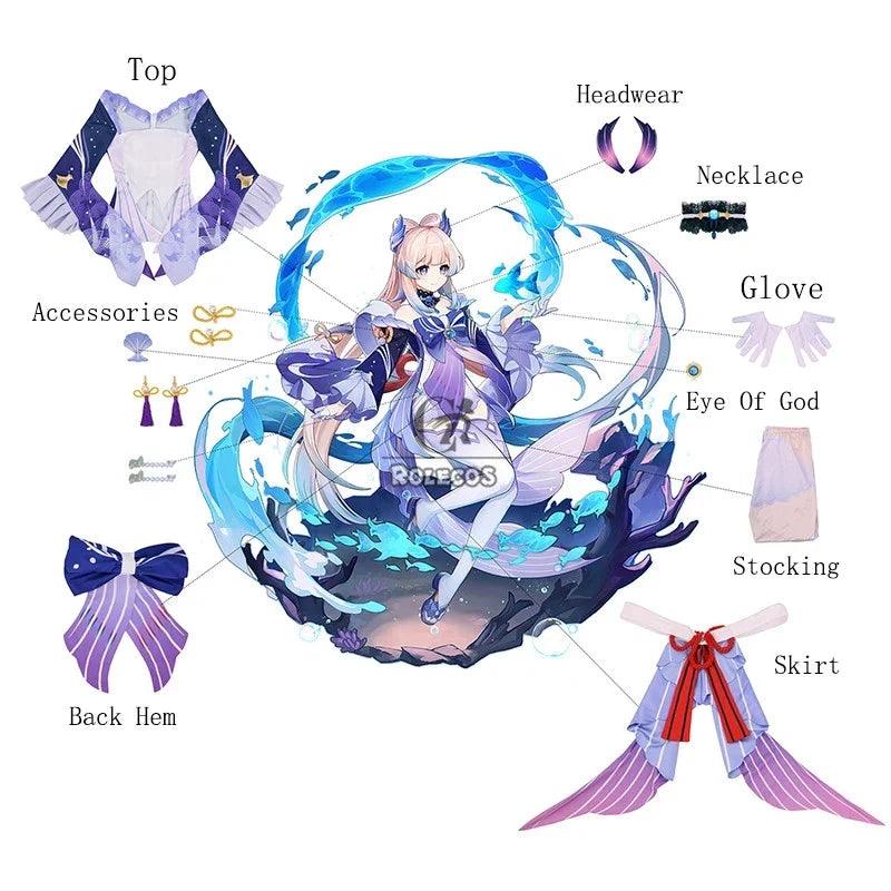 Genshin Impact Kokomi Cosplay Costume Sangonomiya Kokomi Cosplay Costume Women Dress Halloween Full Set with Headwear