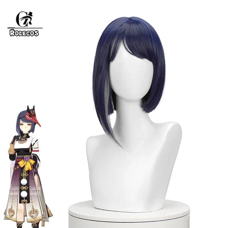 Genshin Impact Kujou Sara Cosplay Wig 35cm Short Straight Wig Heat Resistant Synthetic Hair