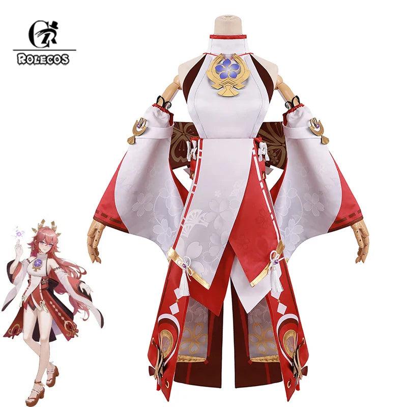 Genshin Impact Yae Miko Cosplay Costume Yae Guuji Cosplay Costume Women Dress Outfits Halloween Full Set with Headwear