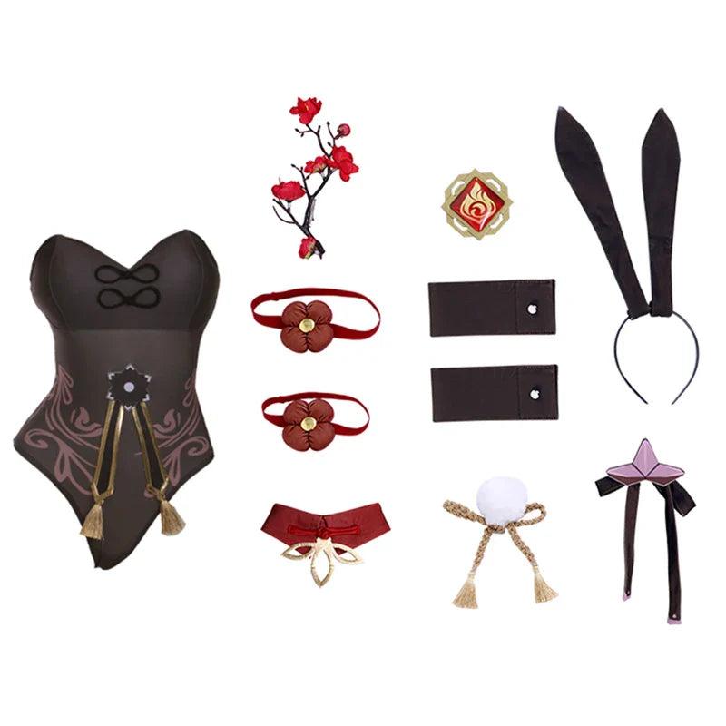 Hutao Bunny Girl Costume Genshin Impact Hutao Bunny Suit Sexy Women Jumpsuit Original Cosplay Costume Full Set