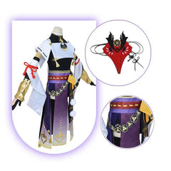 Kujou Sara Cosplay Costume Genshin Impact Sara Cosplay Costume Women Dress Outfits Halloween Full Set with Red Headwear