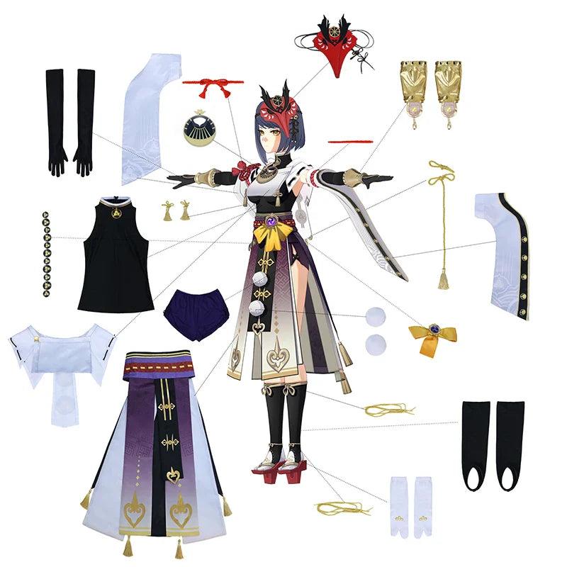 Kujou Sara Cosplay Costume Genshin Impact Sara Cosplay Costume Women Dress Outfits Halloween Full Set with Red Headwear