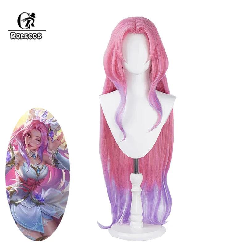 LOL Crystal Rose Seraphine Cosplay Wig 85cm Women Long Gradient Color Cosplay Wigs Heat Resistant Synthetic Hair