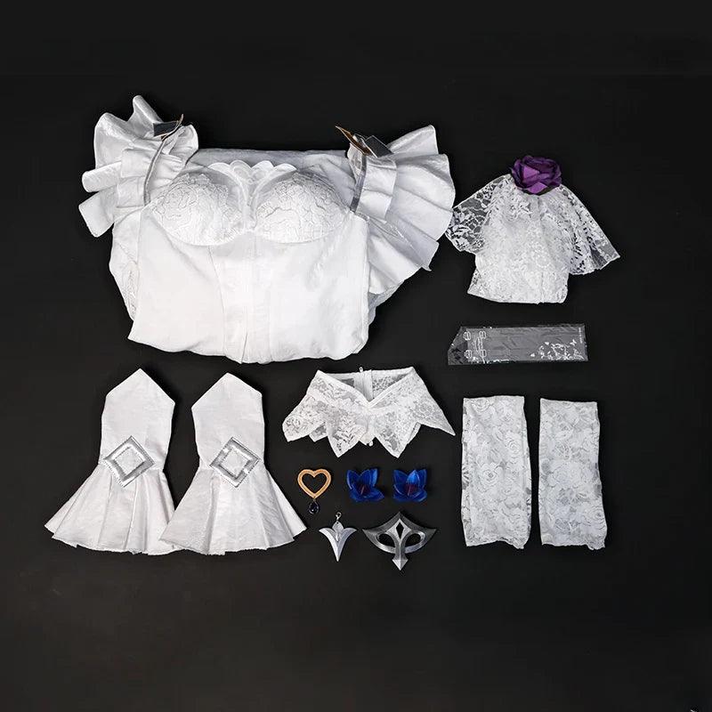 LOL Crystal Rose Sona Cosplay Costume The Maven Of The Strings Sona Costume Halloween Outfit Women White Dress New Skin