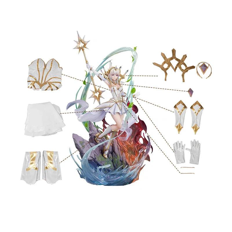 LOL Elementalist Lux Cosplay Costume Game LOL Lux Skin Women White Evening Dress Halloween Full Set