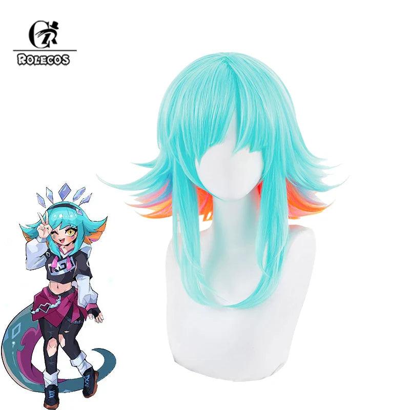 LOL KDA Super Fan Neeko Cosplay Wig 35-40cm Mixed Color Women Cosplay Wigs Heat Resistant Synthetic Hair