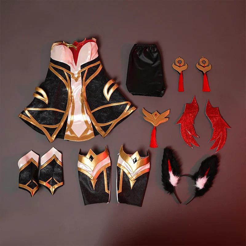 LOL Risen Legend Ahri Cosplay Costume Game LOL Nine Tailed Demon Fox Ahri Outfit Halloween Women Suit