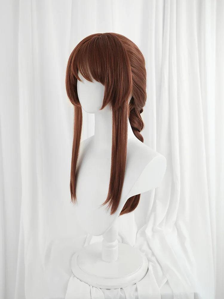 LOL Risen Legend Ahri Cosplay Wig 65cm Brown Color with Braid Wigs Women Heat Resistant Synthetic Hair