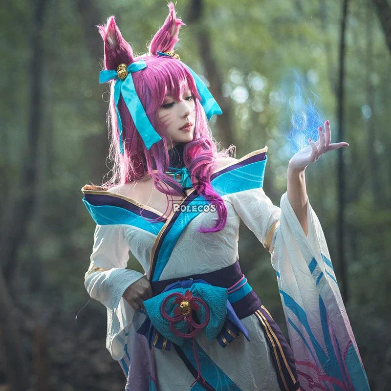 LOL Spirit Blossom Ahri Cosplay Costume Ahri Cosplay Wig Game LOL Ahri Costume Women Kimono Full Set Chinese Dress