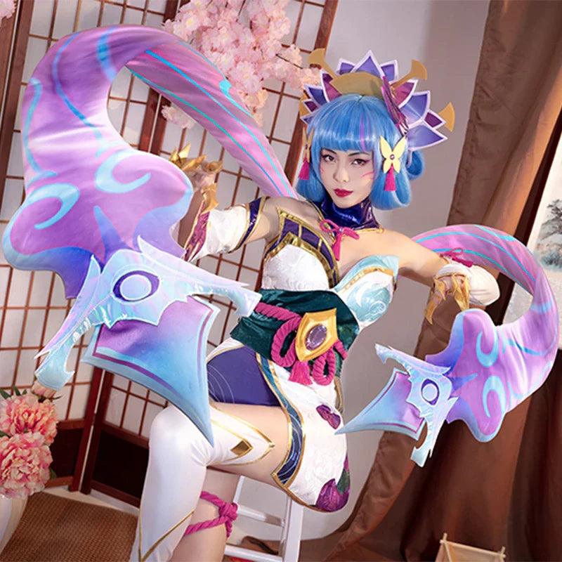 LOL Spirit Blossom Evelynn Cosplay Costume Game LOL Evelynn Dress Women Kimono Full Set with Headwear