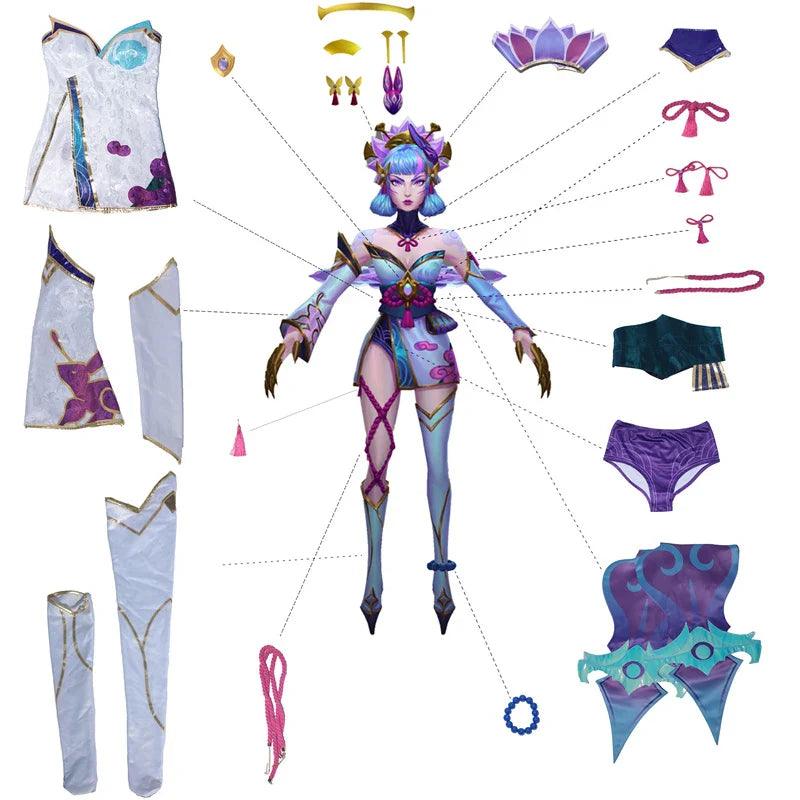 LOL Spirit Blossom Evelynn Cosplay Costume Game LOL Evelynn Dress Women Kimono Full Set with Headwear